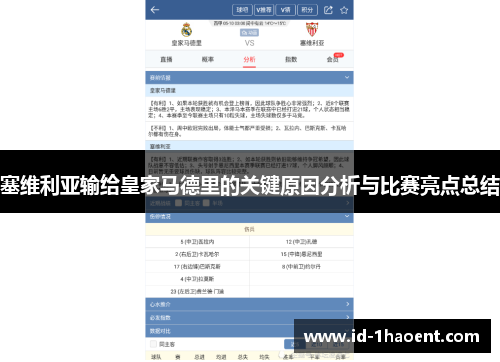 塞维利亚输给皇家马德里的关键原因分析与比赛亮点总结