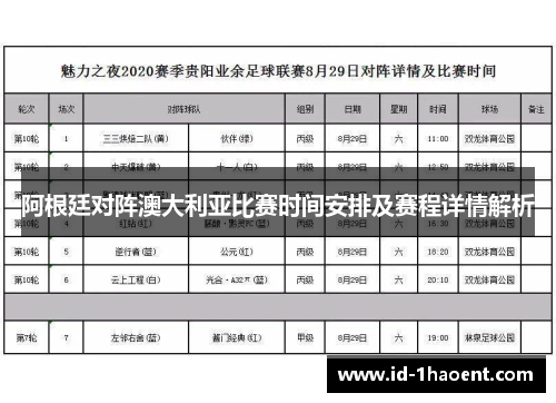 阿根廷对阵澳大利亚比赛时间安排及赛程详情解析